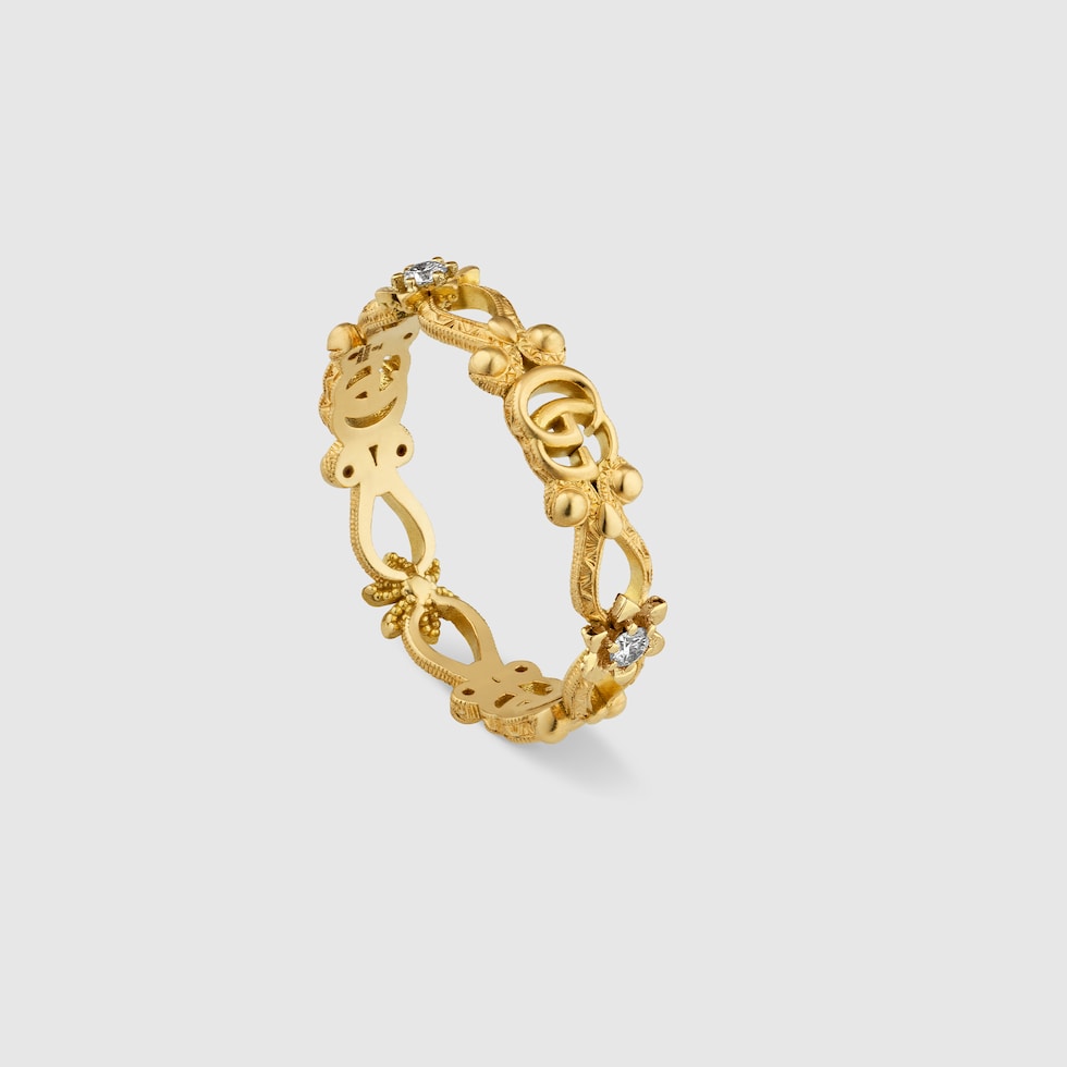 グッチ フローラ〕ダイヤモンド付き 18K リングイエローゴールド