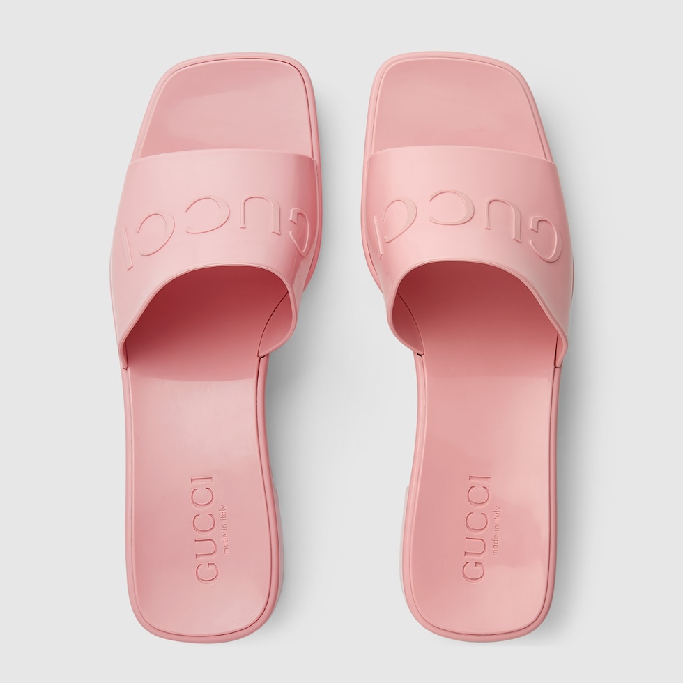 Women's rubber slide sandal in pastel pink rubber GUCCI® US