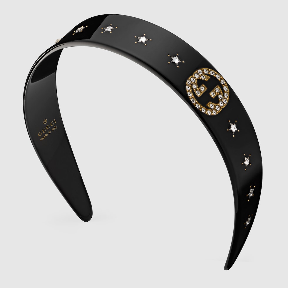 GUCCI Resin Crystal Hair Comb Black 605939