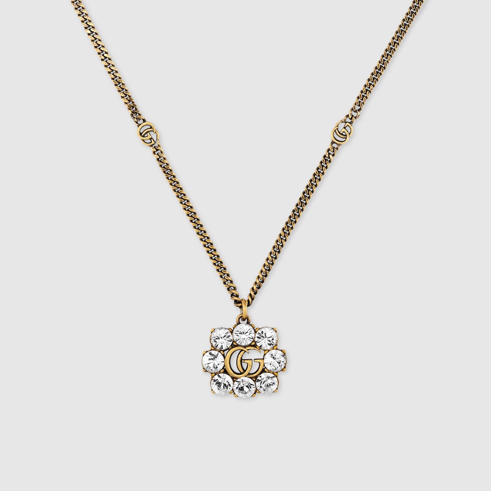 Crystal Double G necklace in ivory | GUCCI® US