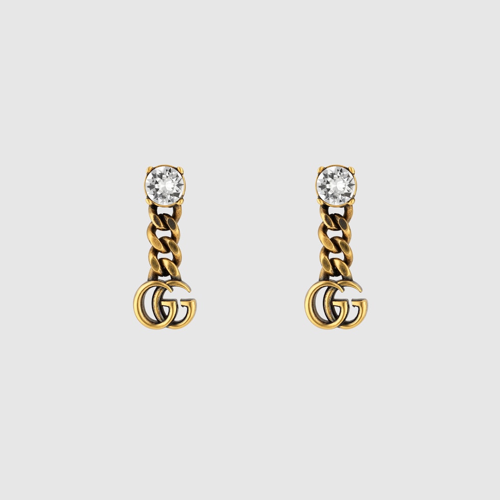 ต่างหู Crystal Double G earrings inใส GUCCI® TH