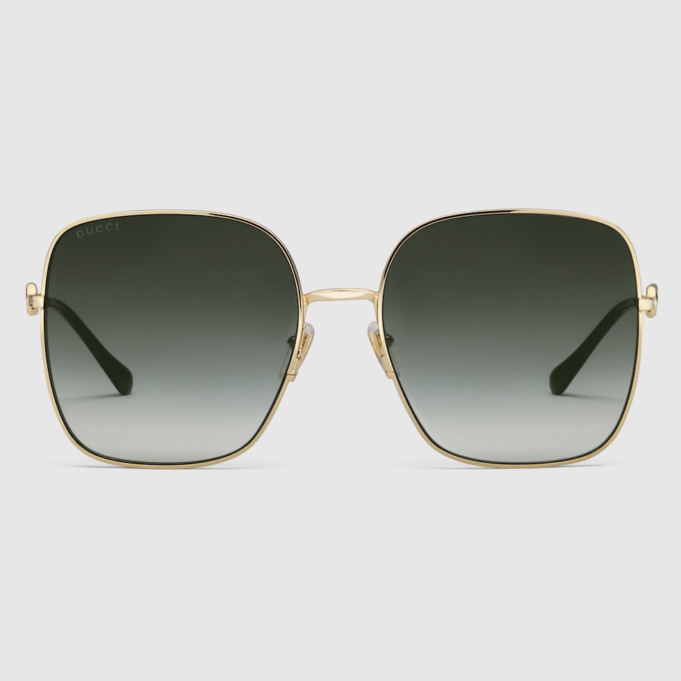 Gucci Horsebit-detailed Square-frame Gold-tone Sunglasses in