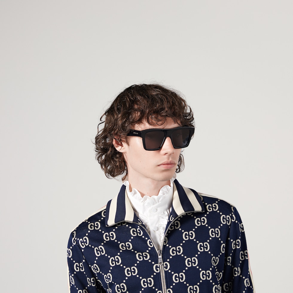 Square-frame sunglasses in black acetate | GUCCI® US
