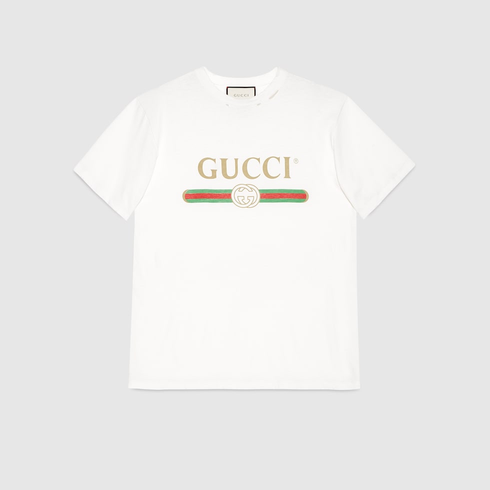 GUCCIロゴ オーバーサイズ コットン Tシャツホワイト コットン