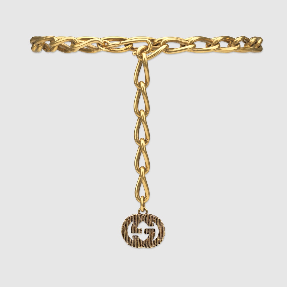 Chain belt with Interlocking G in antique gold-toned metal