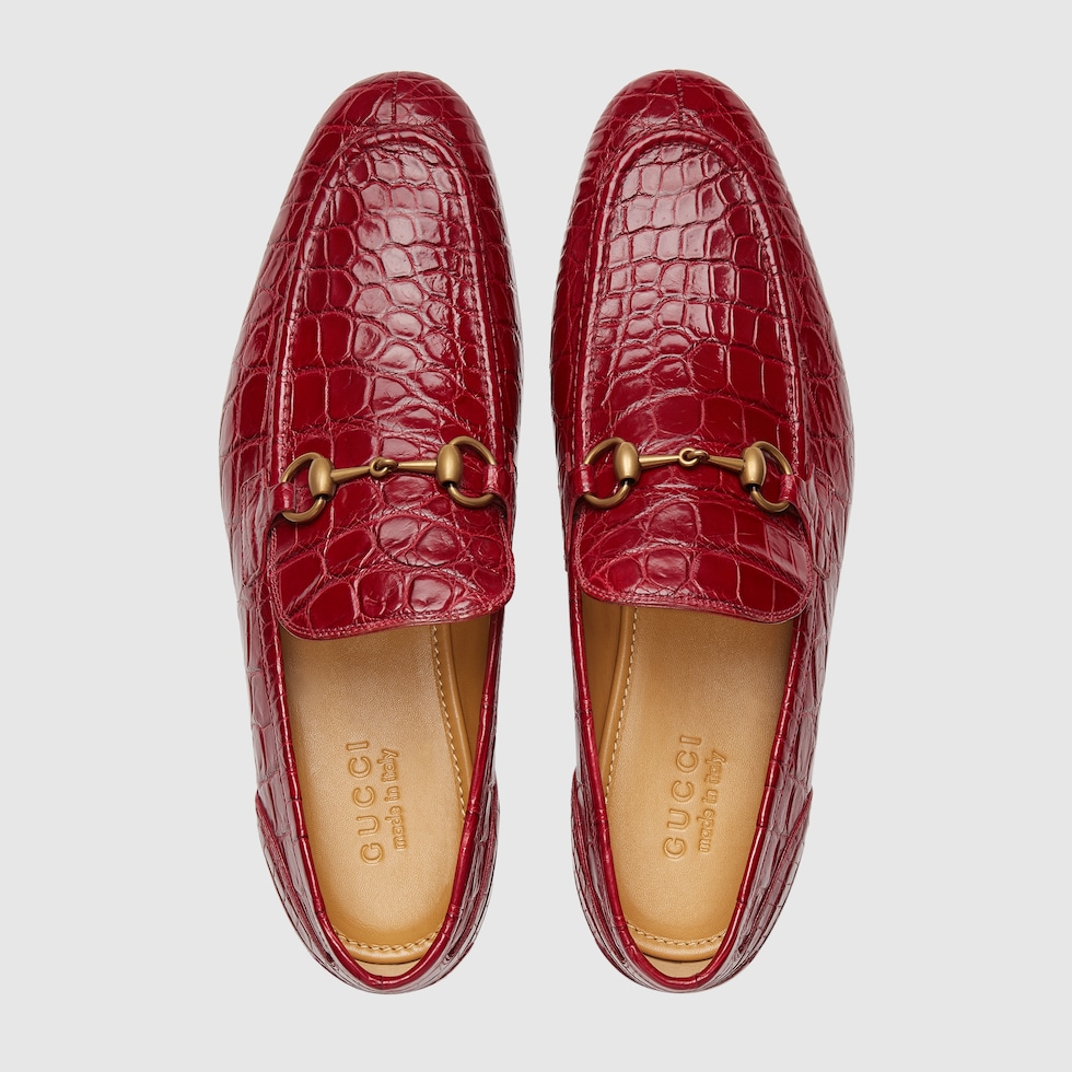 Mocas n Gucci Jordaan para hombre en cocodrilo rojo brillante