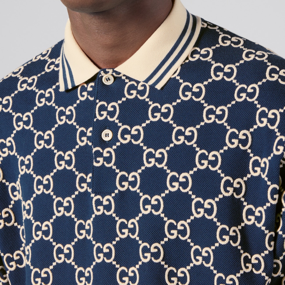 GG stretch cotton polo in dark blue cotton piquet | GUCCI® US