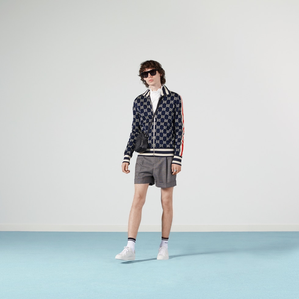 Blue / Ivory GG Jacquard Cotton Jacket | GUCCI® Canada