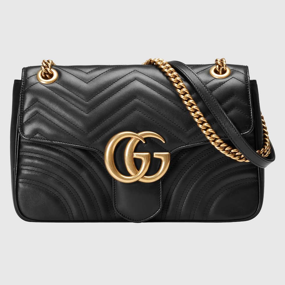 MittelgroBe GG Marmont Schultertasche in Schwarzes Leder GUCCI DE