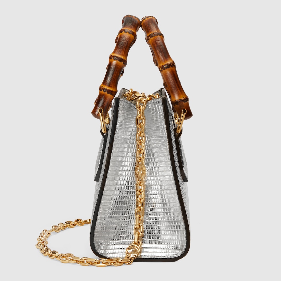 Gucci Diana竹节蜥蜴皮迷你托特包in银色蜥蜴皮| GUCCI® DE