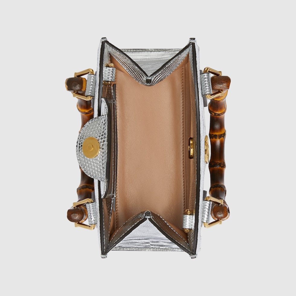 Gucci Diana竹节蜥蜴皮迷你托特包in银色蜥蜴皮| GUCCI® DE