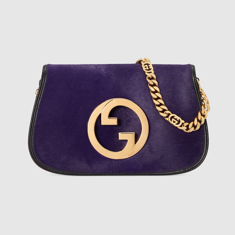 Gucci Blondie calf hair shoulder bag in dark purple GUCCI Australia