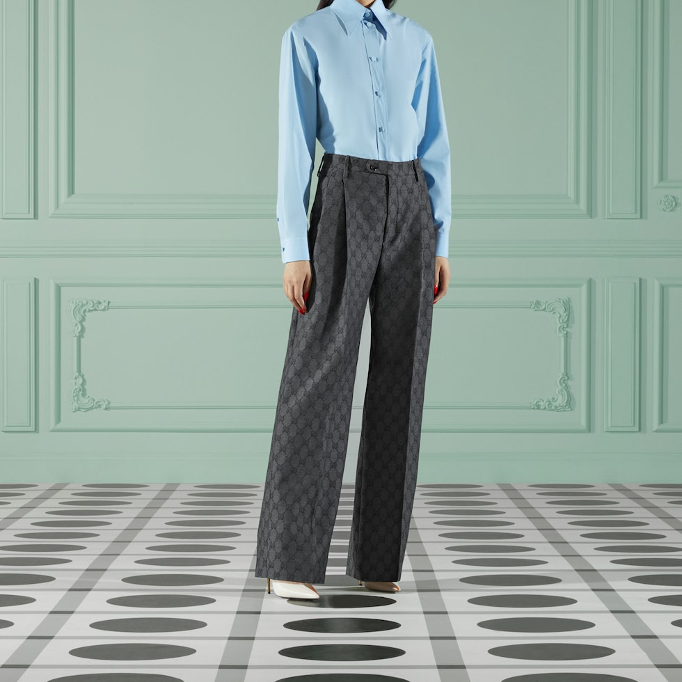 GG wool trouser in grey and black | GUCCI® UK