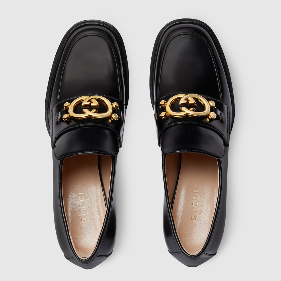 Women's loafer with Interlocking G in black leather GUCCI® PT