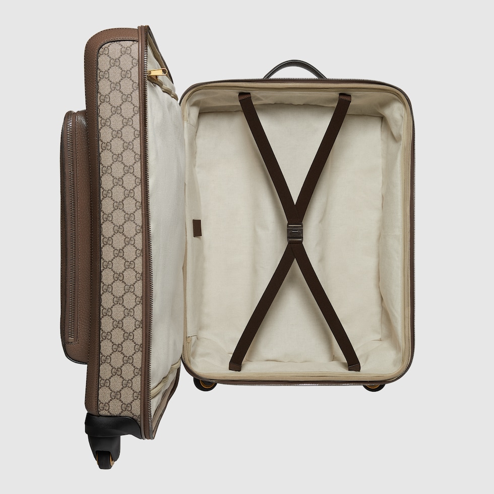Gucci Savoy〕ミディアム トロリーバッグ ・ベージュ＆エボニー