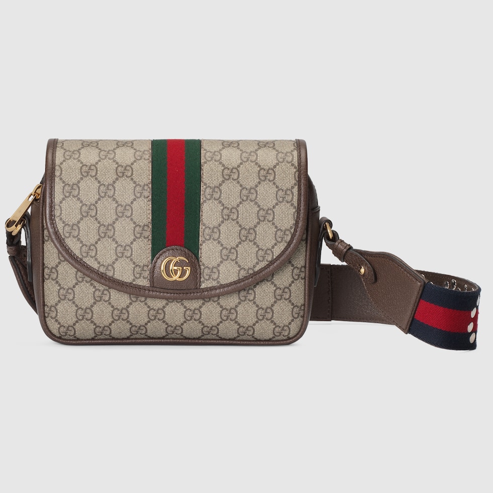 Ophidia small shoulder bag in beige and dark brown GG