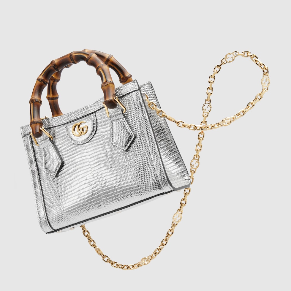 Gucci Diana竹节蜥蜴皮迷你托特包in银色蜥蜴皮| GUCCI® DE