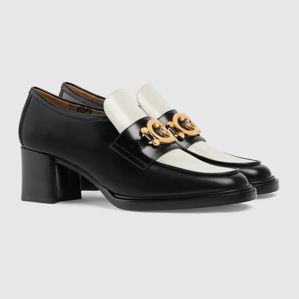 Women's loafer with Interlocking G in black and white leather GUCCI® AE