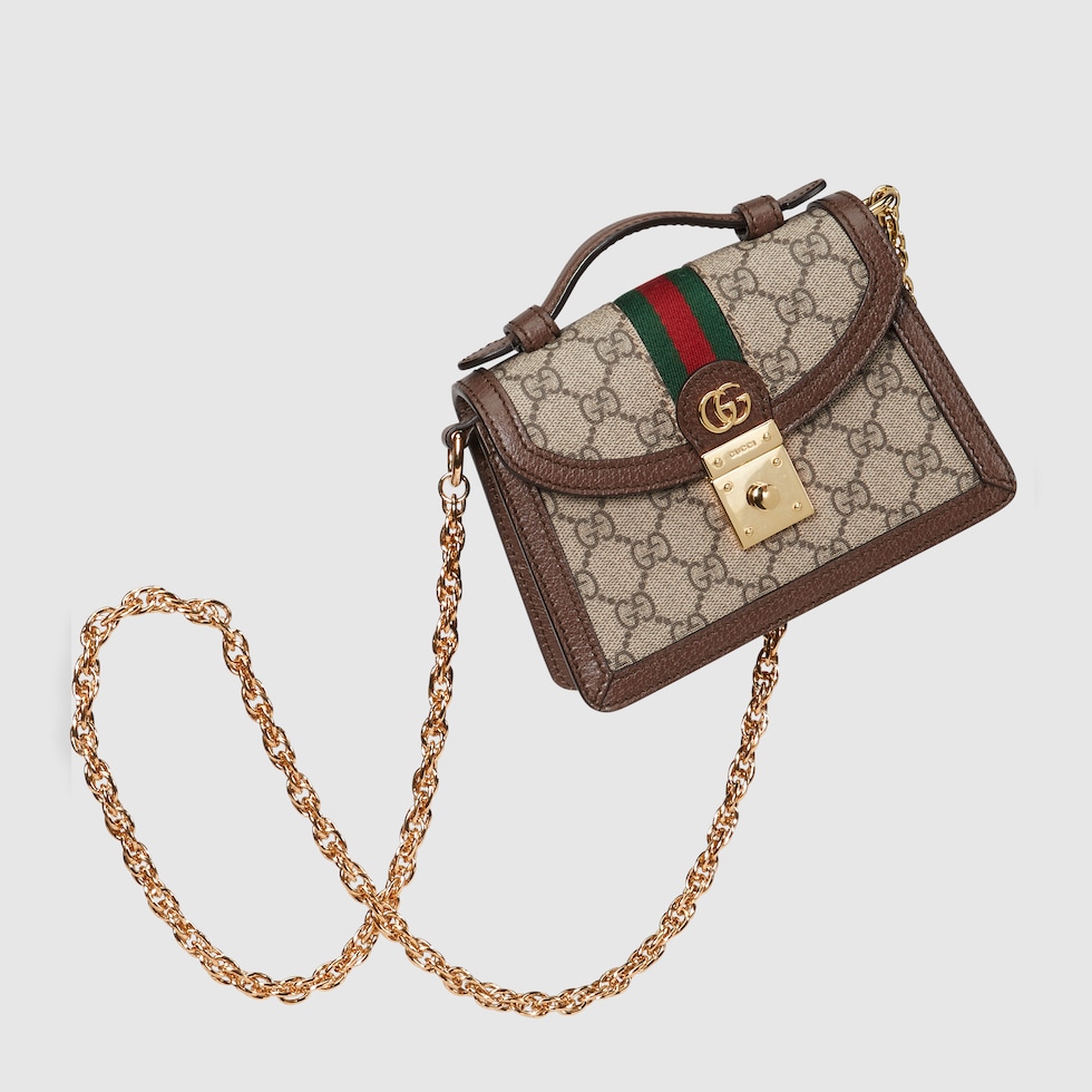 Ophidia Mini Schultertasche in beige und ebenholzfarbener Canvas GUCCI DE