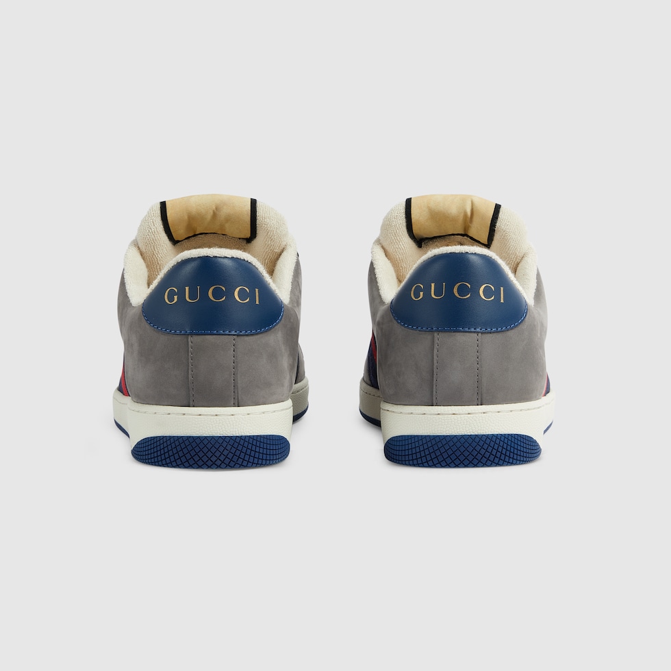 Men's Screener sneaker with Web in grey suede | GUCCI® US