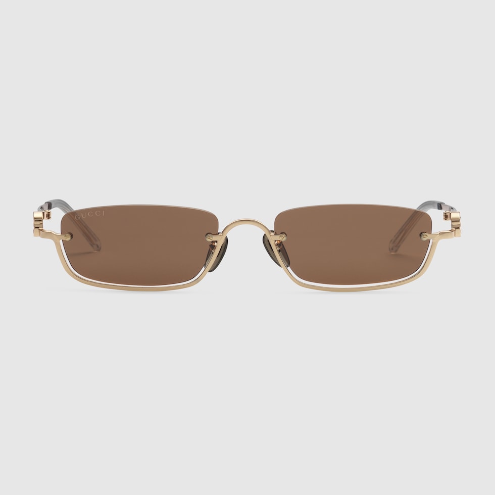 GUCCI アイボリー サングラス Rectangular-frame sunglasses in gold-toned metal | GUCCI® CA