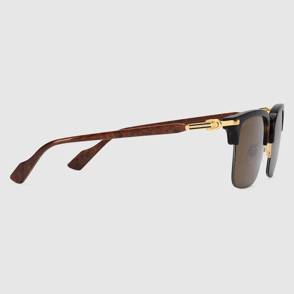 サングラス GUCCI Occhiali Rectangular frame sunglasses in shiny black ruthenium metal