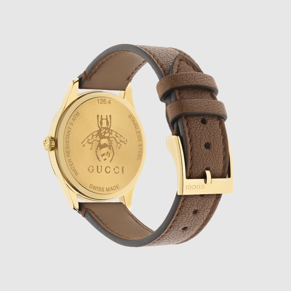 G-Timeless watch with bee, 36 mm in brown lambskin | GUCCI® US