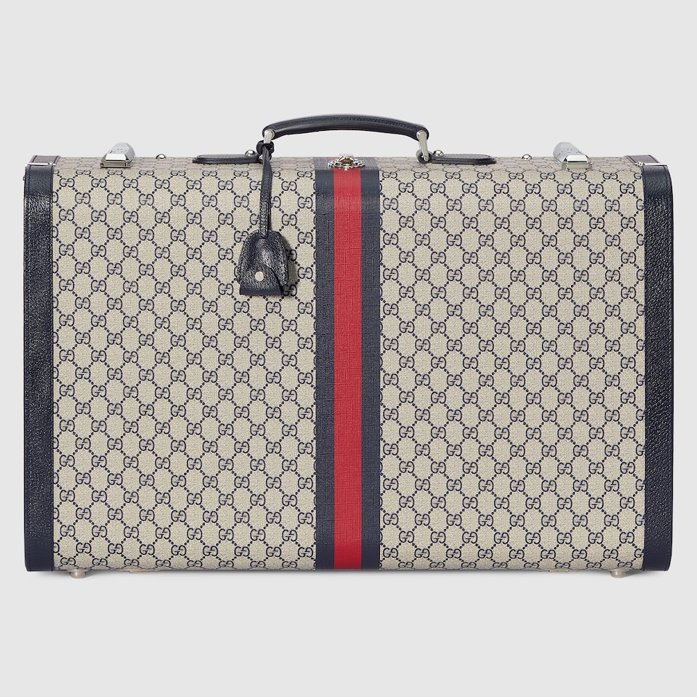 Gucci Savoy〕ラージ スーツケース ・ベージュ＆ブルー GGスプリーム