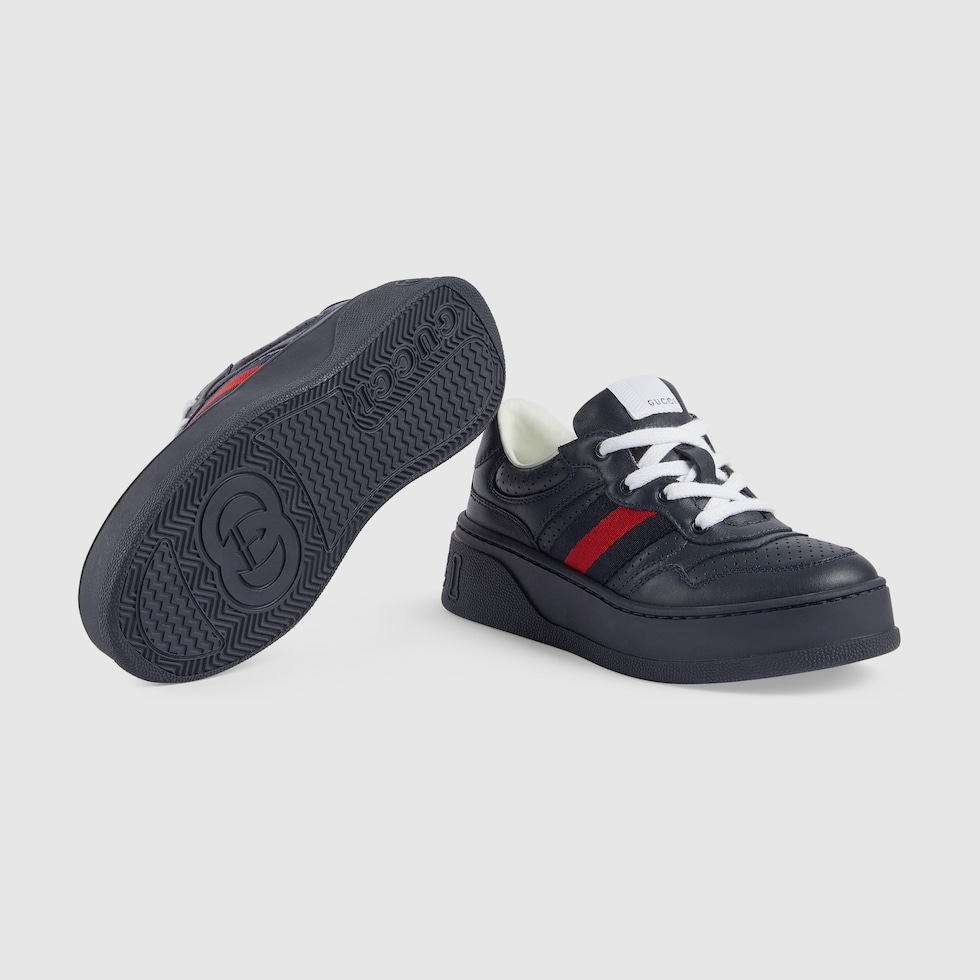 Children's sneaker with Web in dark blue leather | GUCCI® CA