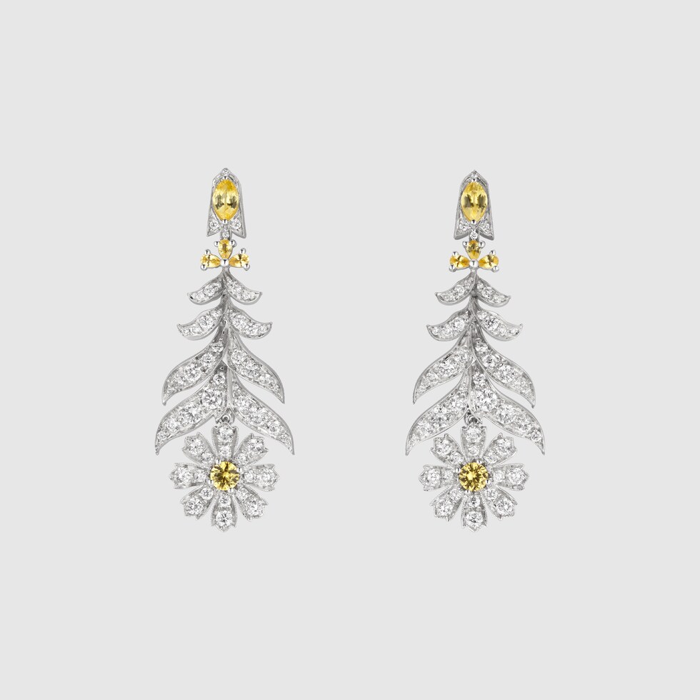 Gucci Flora white gold earrings with sapphire in solid white gold