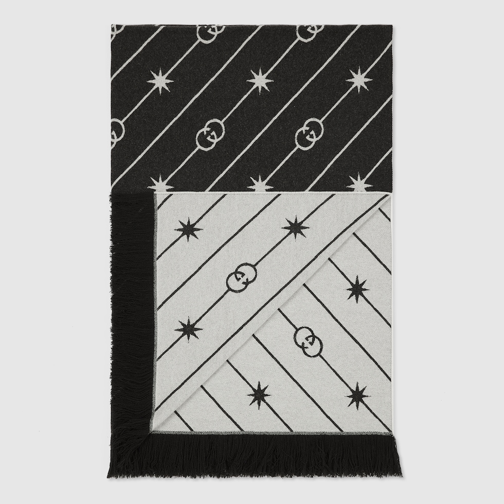 Diagonal Interlocking G stars wool blanket in black and white GUCCI® AE