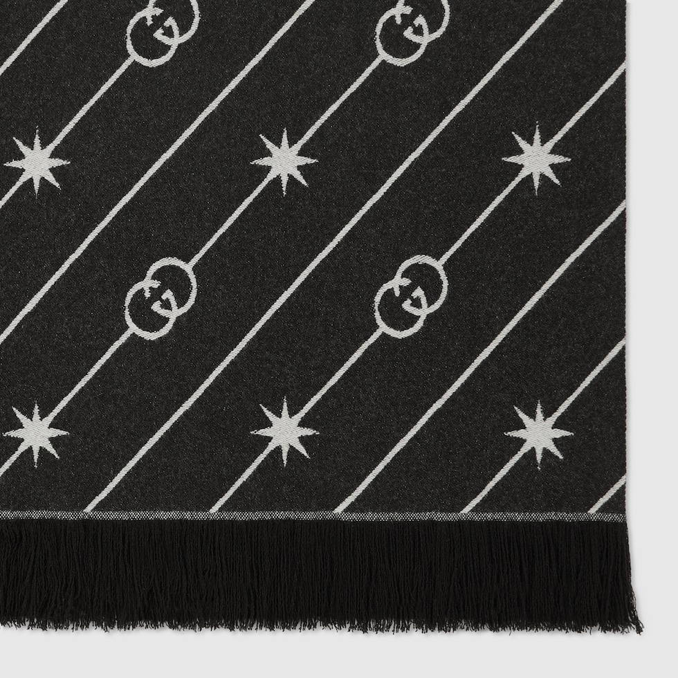 Diagonal Interlocking G stars wool blanket in black and white GUCCI® AE