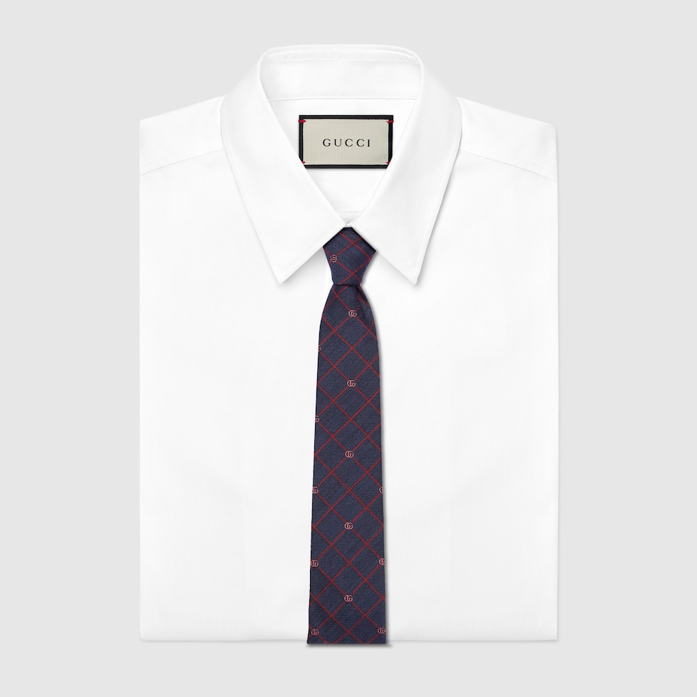 ダブルG＆チェック シルクジャカード ネクタイ ・ブルー | GUCCI公式