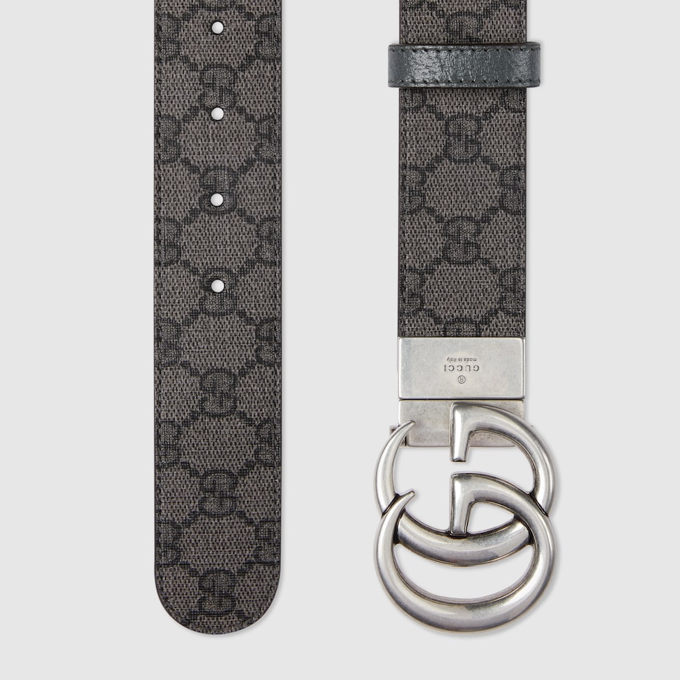 GG Marmont reversible belt in grey and black Supreme | GUCCI® US