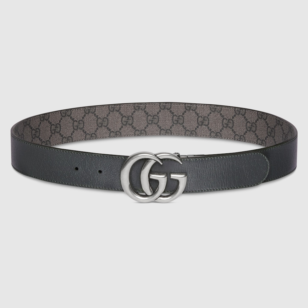 GG Marmont reversible belt in grey and black Supreme | GUCCI® US