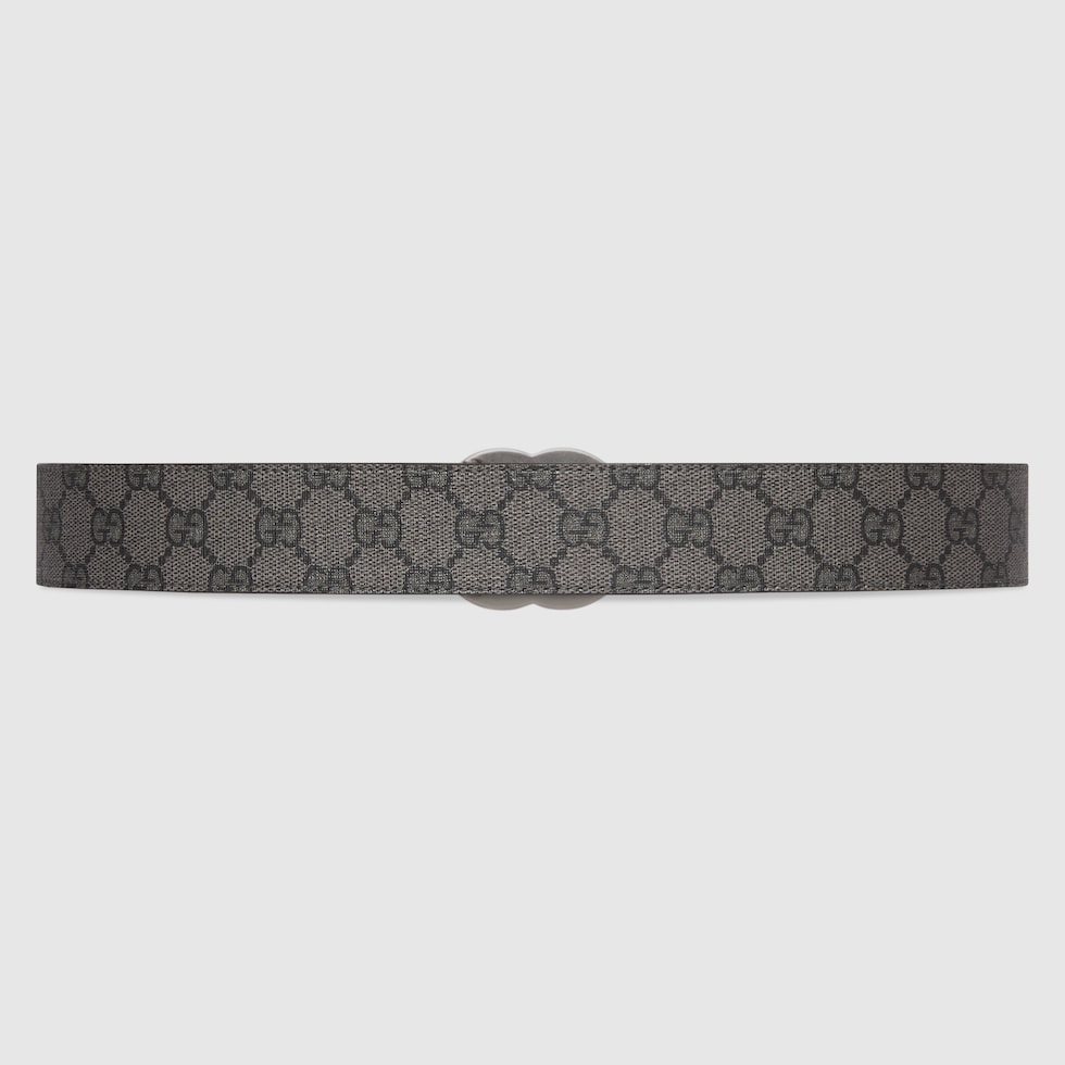GUCCI グレー レザー ベルト ダブルGロゴ ダブルG リバーシブル ベルト ・グレー＆ブラック GGスプリーム