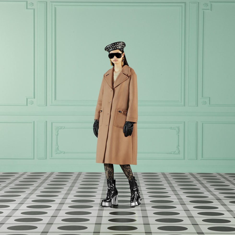 Gucci wool coat with web top