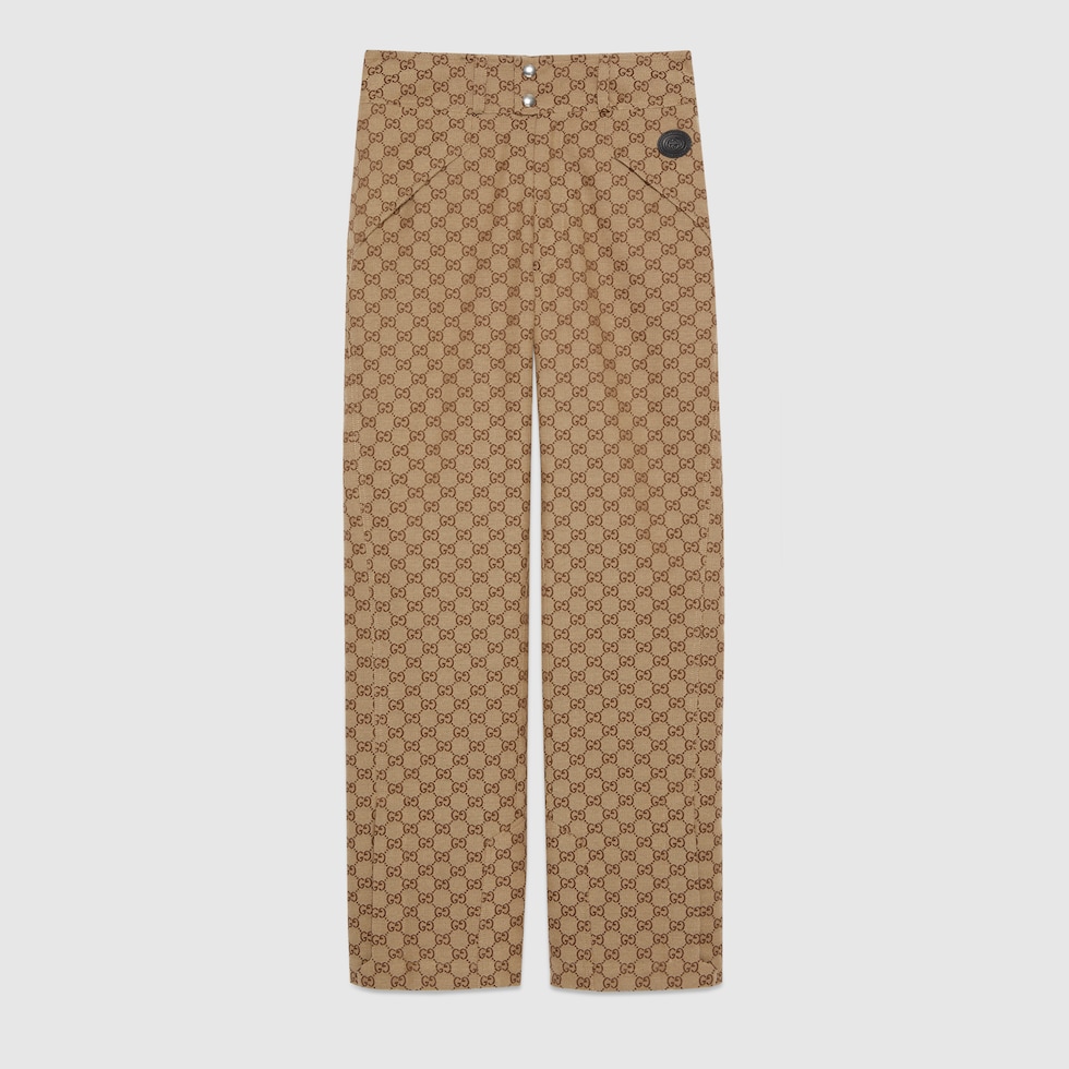 GG cotton canvas pant in camel and brown | GUCCI® US