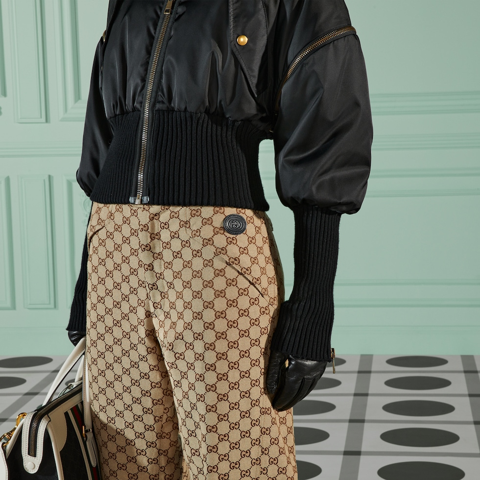 GG cotton canvas pant in camel and brown | GUCCI® US