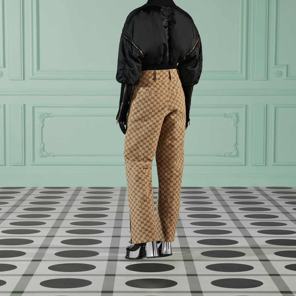【送料&関税込】Gucci Tailored Trousers GG cotton canvas trouser in camel and brown | GUCCI® UK