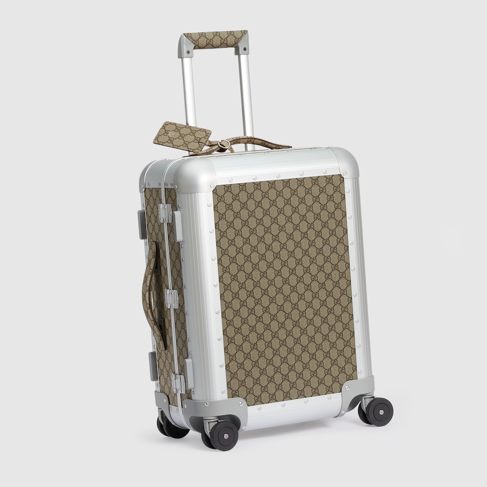 Valise a roulettes taille cabine plus Gucci Porter en toile Supreme beige et ebene GUCCI FR