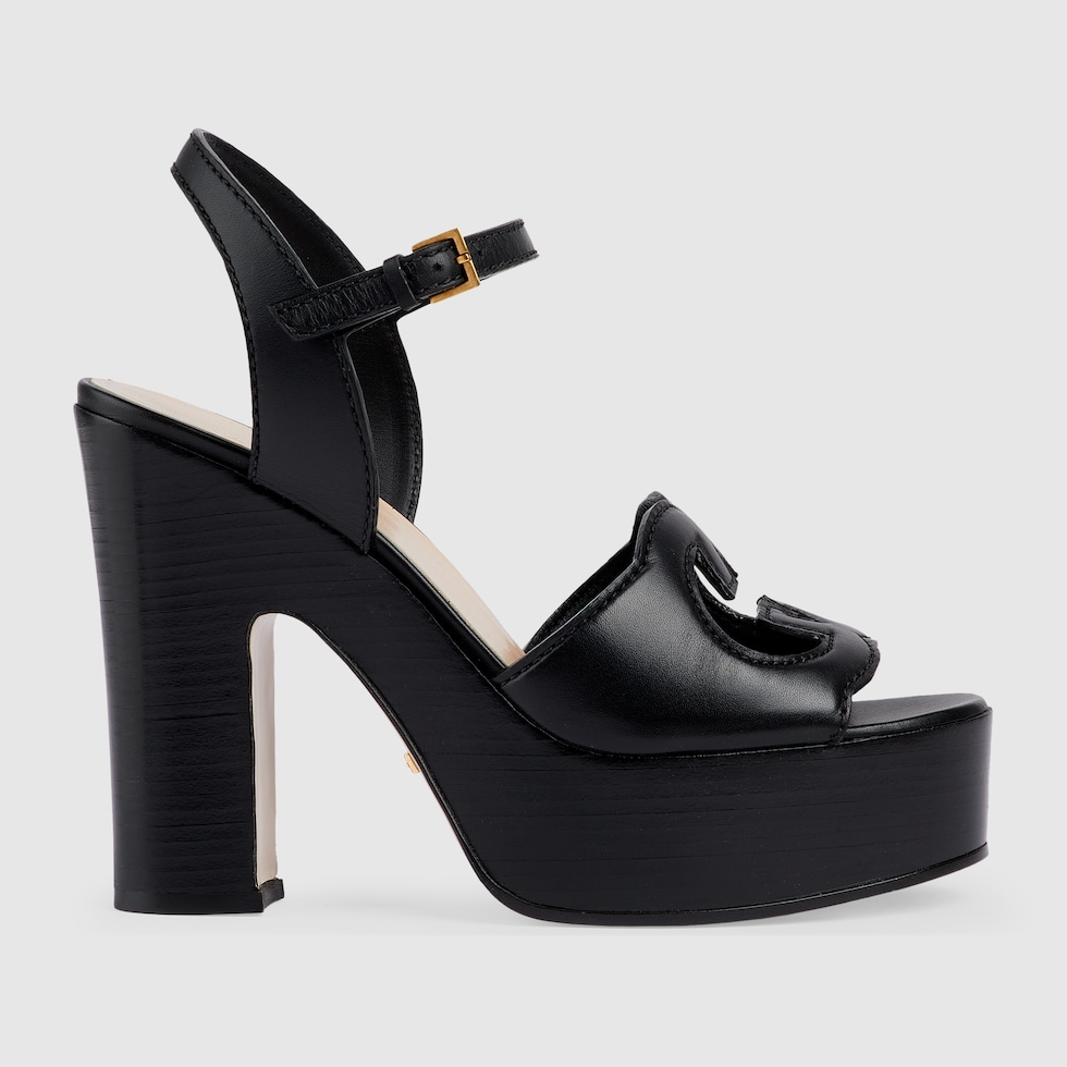 Women's Interlocking G sandal in black leather | GUCCI® US