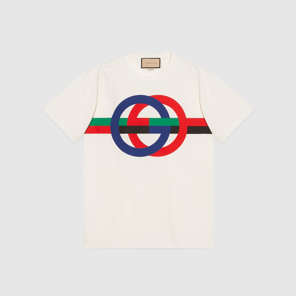 Round GG print cotton T-shirt in white | GUCCI® US