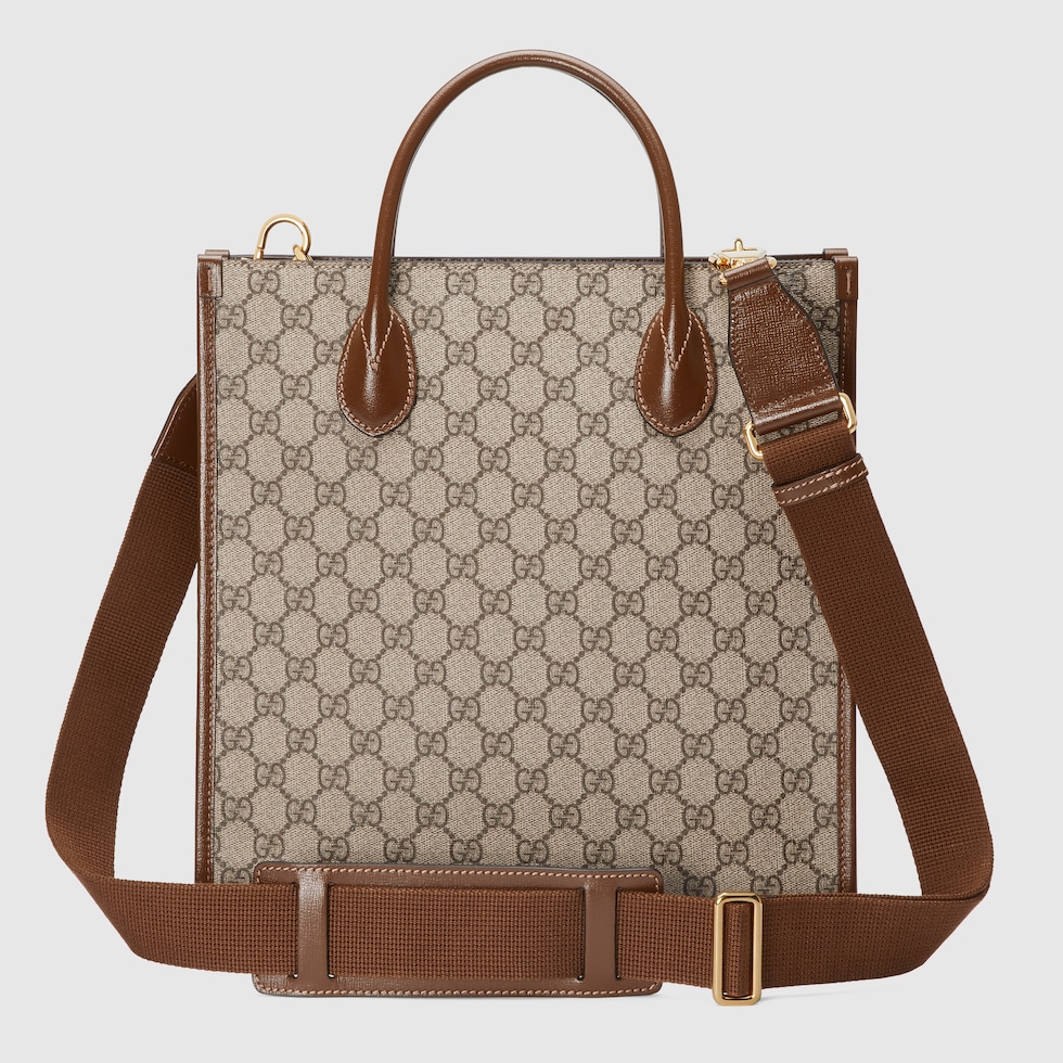 Small tote with Interlocking G in beige and ebony Supreme | GUCCI® US