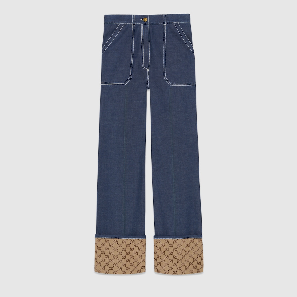 GG cuff denim pant in blue | GUCCI® US