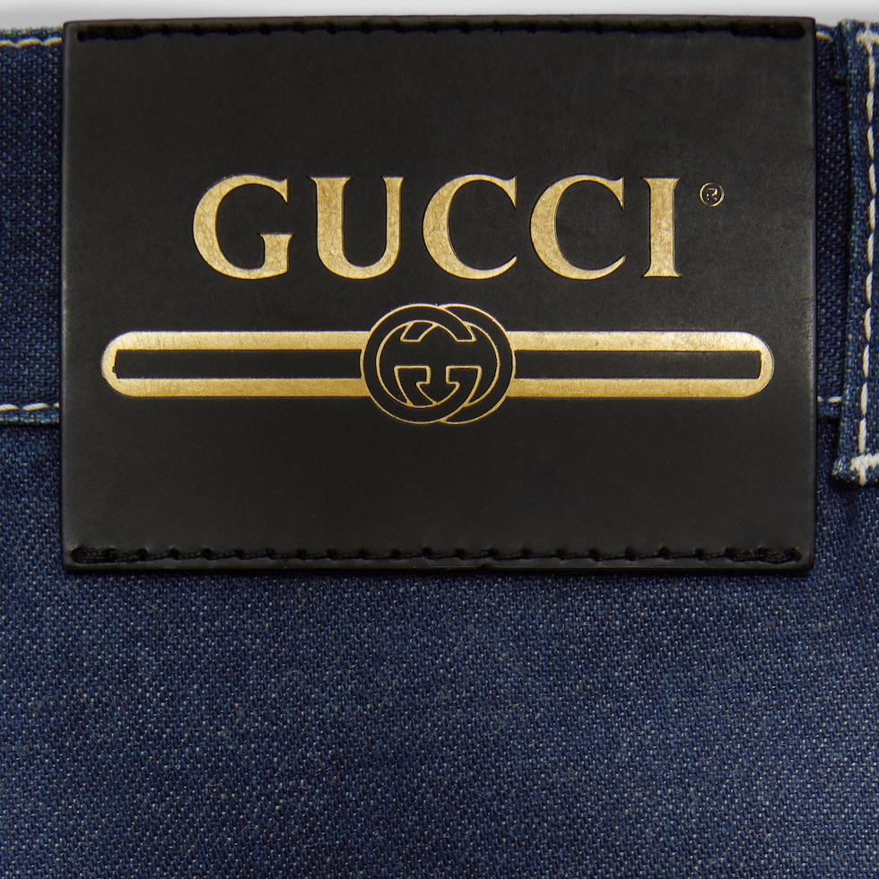 GG cuff denim pant in blue | GUCCI® US