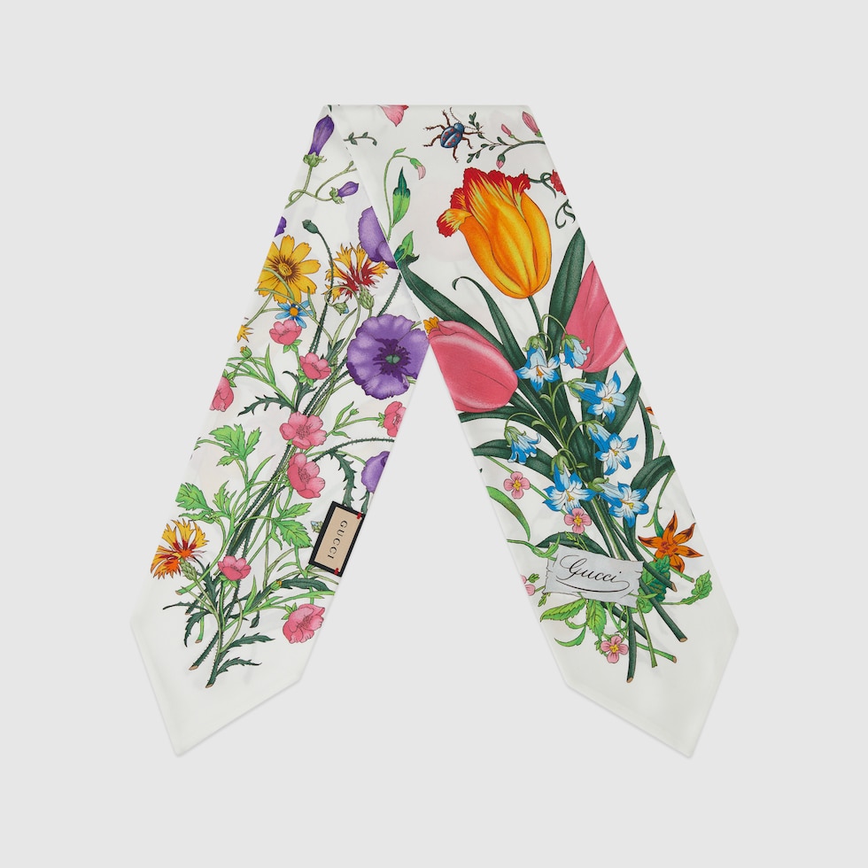 Printed silk neck bow in white and multicolor | GUCCI® US