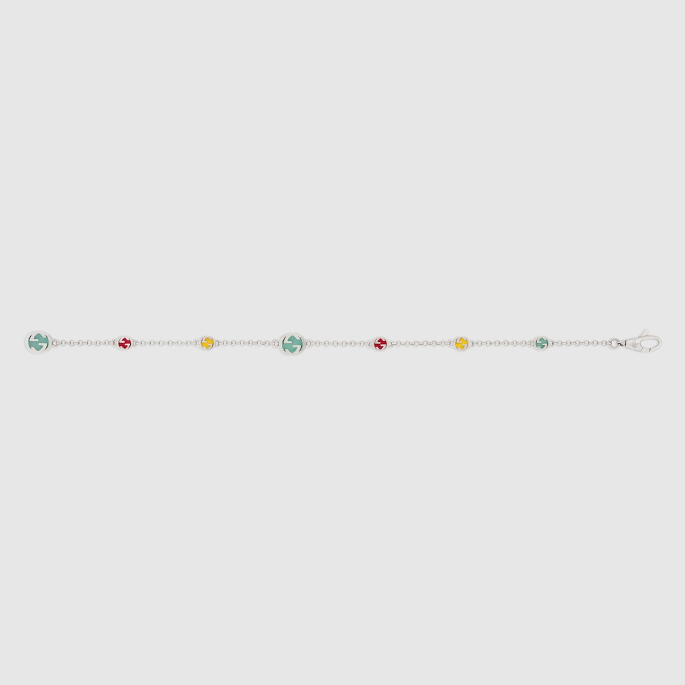 Interlocking G bracelet with multicolour enamel in 925 sterling silver
