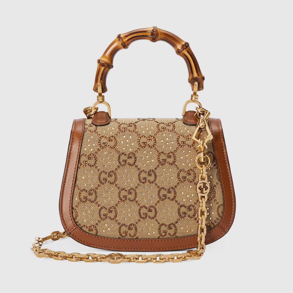 Gucci Bamboo 1947 crystals mini bag in beige and dark brown