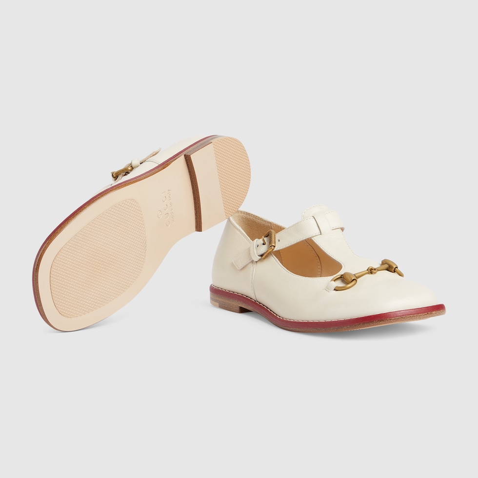 Children s loafer with Horsebit in ivory leather GUCCI SG